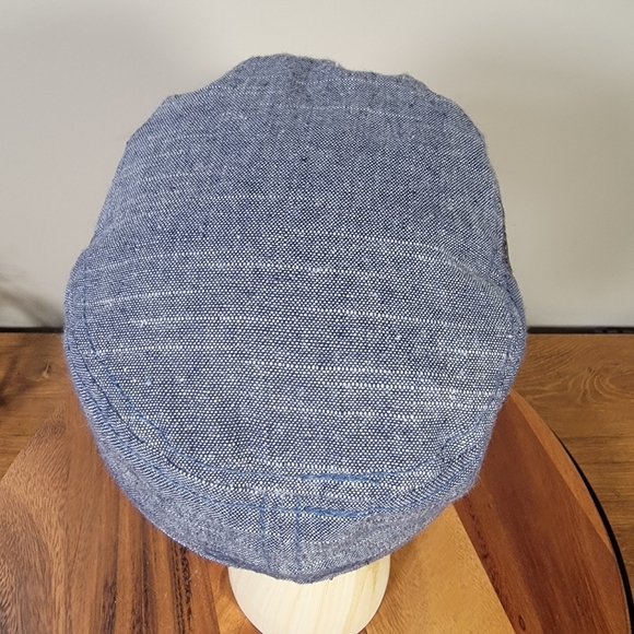Cremieux Cadet Cap Women's Size M / L Blue Chambray Denim and Brown Faux Leather - Picture 5 of 16